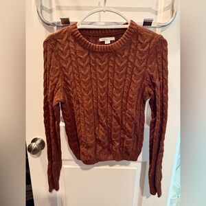 American Eagle Outfitters Brown Cable Knit Crew Neck Sweater